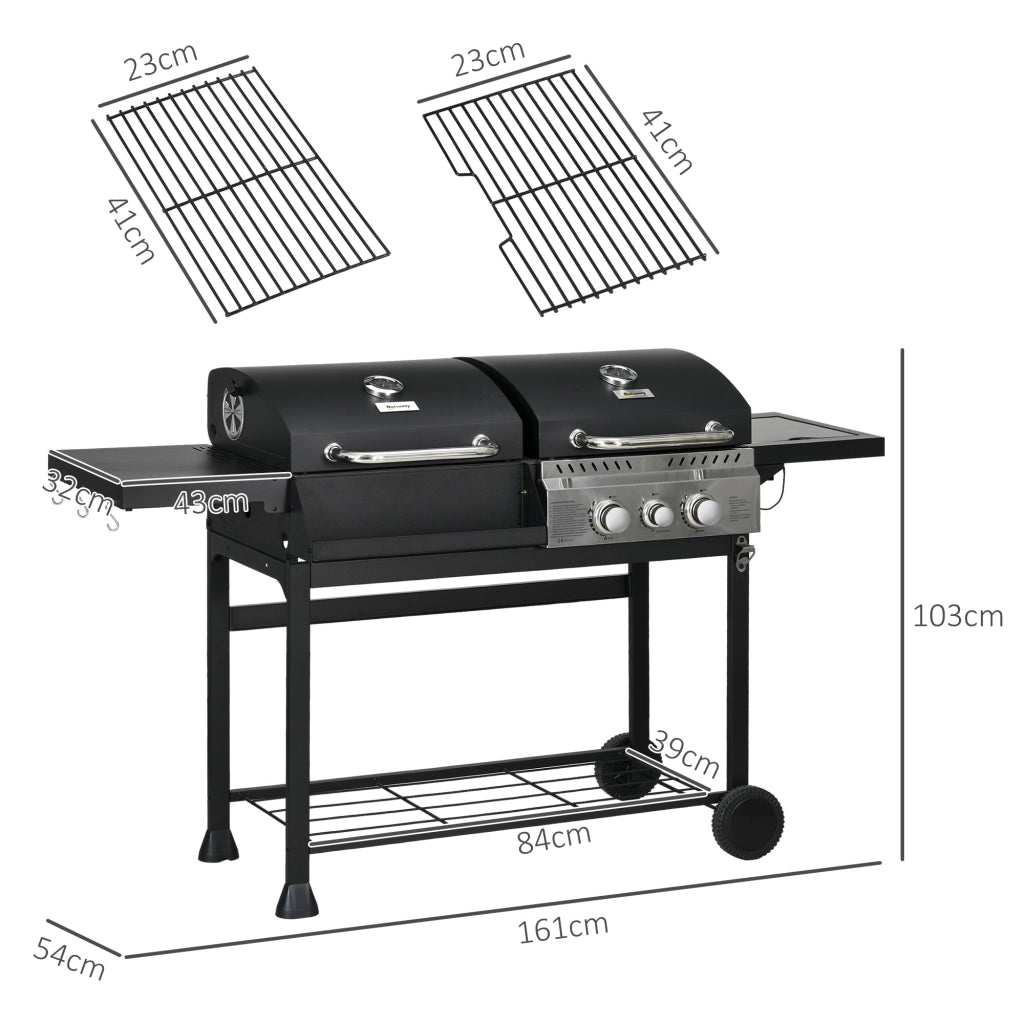 Grill a gas BBQ con termometro e piastre di mantenimento caldo ¨C zephmum ¨C 161x54x103 cm, nero e argento