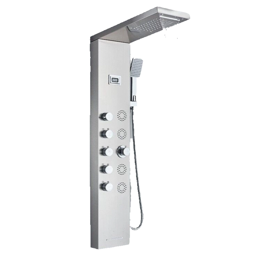 BERND | Pannello doccia premium a pioggia in acciaio inox | Sistema doccia massaggiante in argento spazzolato | Rubinetto miscelatore sistema