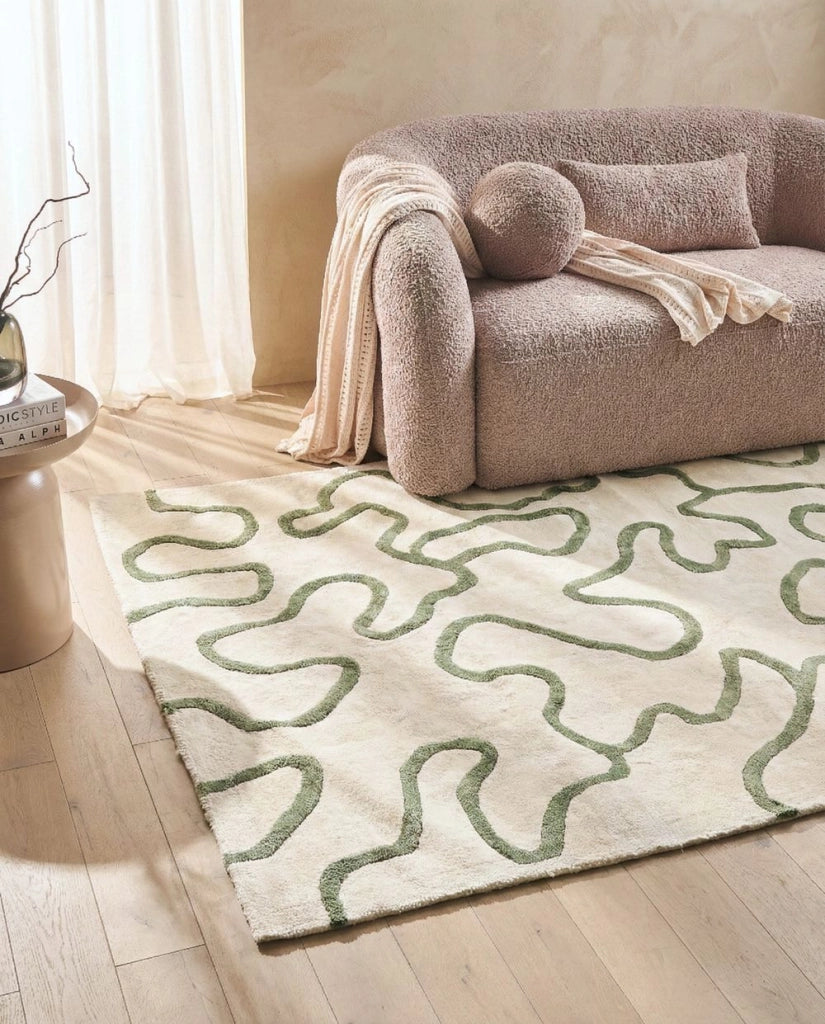 Tappeto beige chiaro con motivo astratto in viscosa verde 160 x 230 cm stile moderno glamour