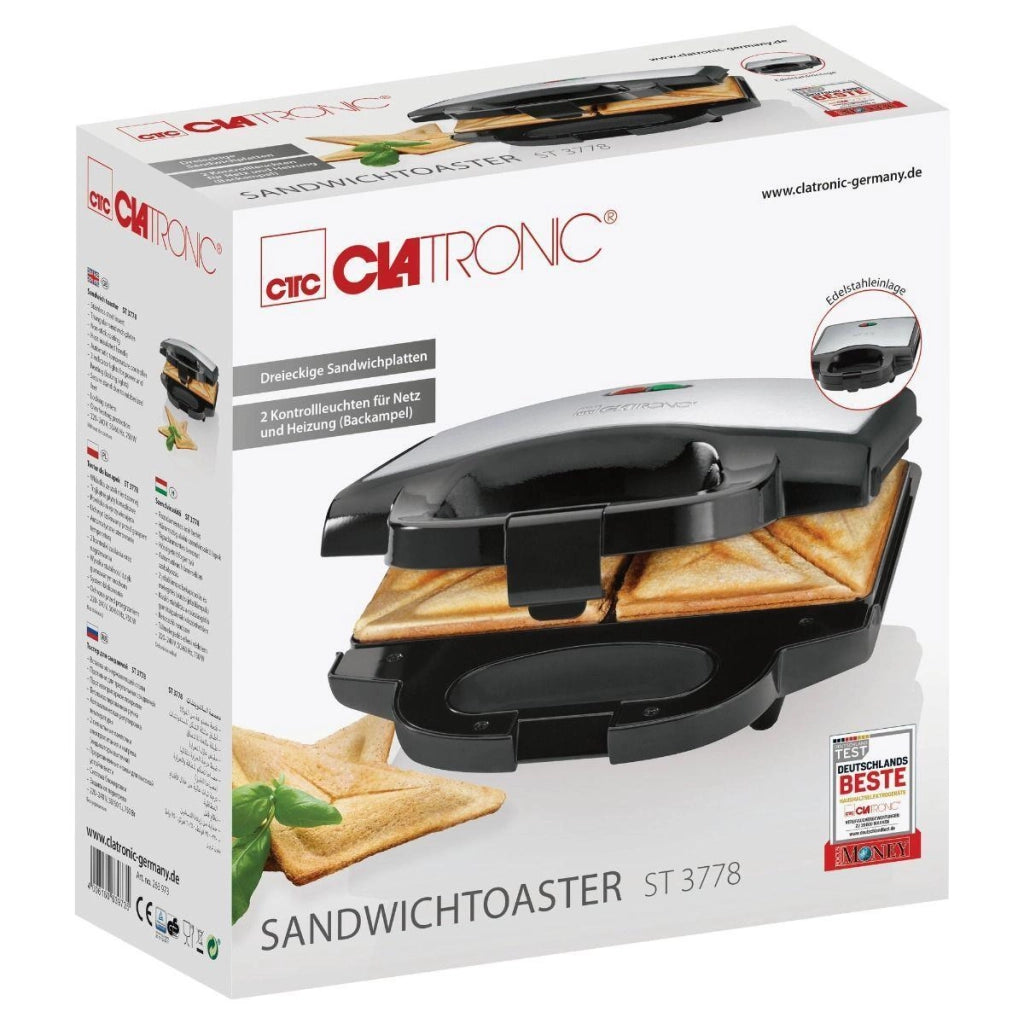 Clatronic ST 3778 tostiera 750 W Nero, Acciaio inox