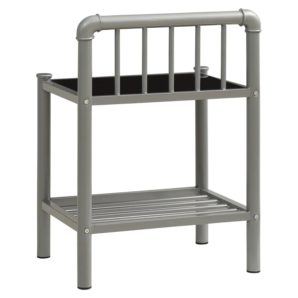 Comodini 2 pz-Set di 2 Tavolino da notte Grigio e Nero in Metallo e Vetro
