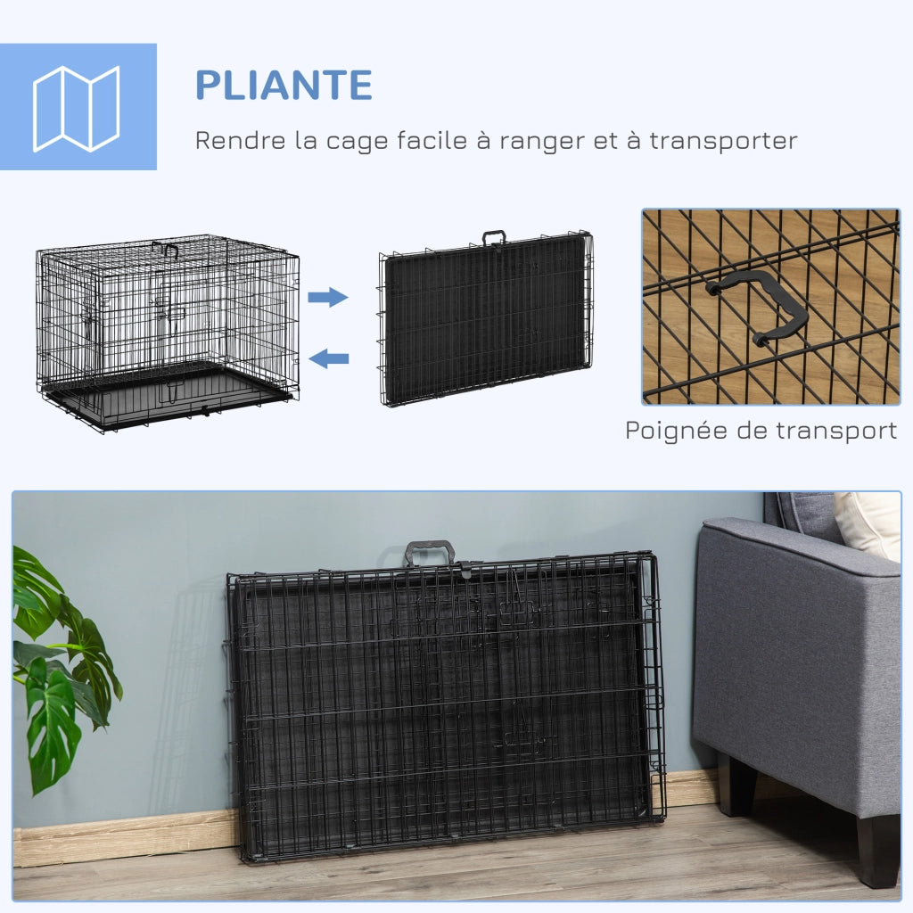 Gabbia Trasporto Cane Pieghevole ¨C Zephmum ¨C Nero Metallo 92x57x62.5 cm