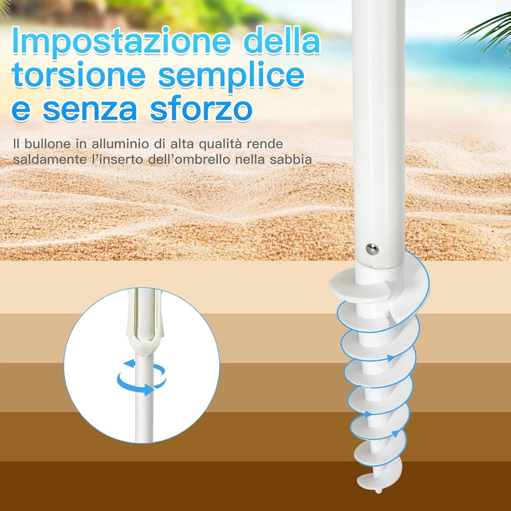 Ombrellone da Spiaggia 200 x 220 cm, Ombrellone da Mare con Inclinazione Regolabile, con Vassoio, 8 Stecche, Protezione UV, Impermeabile, Borsa di Trasporto (Blu)