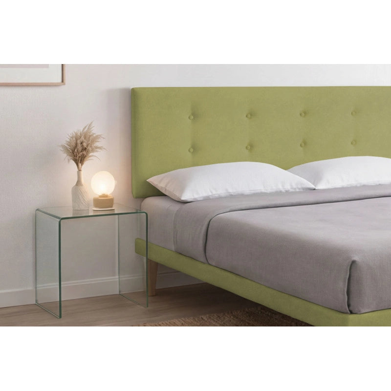 Letto imbottito Matrimoniale 160x200 cm Button - Con rete,Microfibra,Tè verde