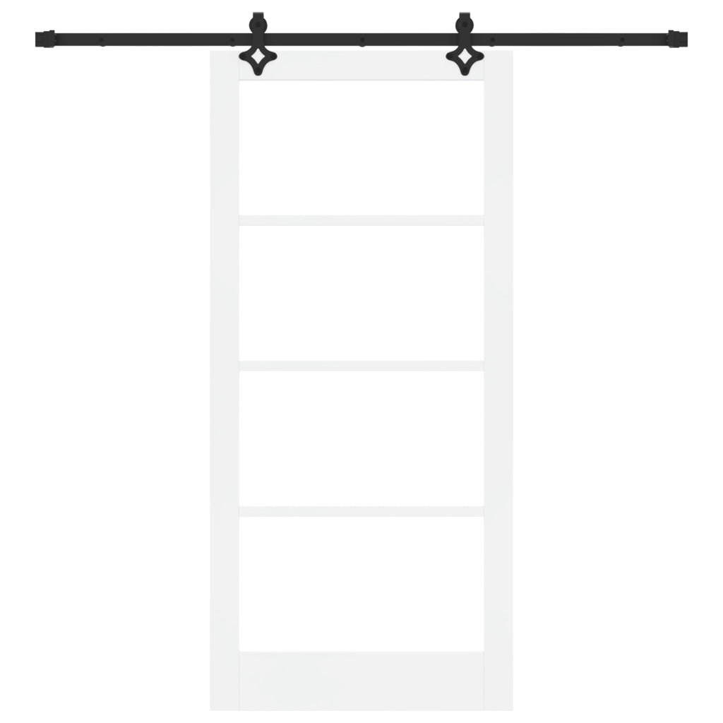 Porta Scorrevole  con Set Hardware 'ORKDAL'Bianco Legno Massello e Vetro