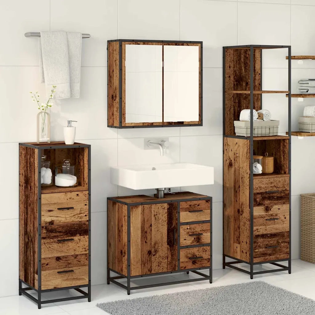 Set di mobili per il bagno con cassetto 4 pcs Legno vecchio 3402329