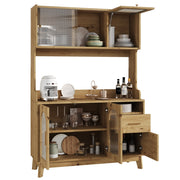 Credenza alta con vani e prese USB; per cucina; in truciolare; 120×40×178 cm; legno
