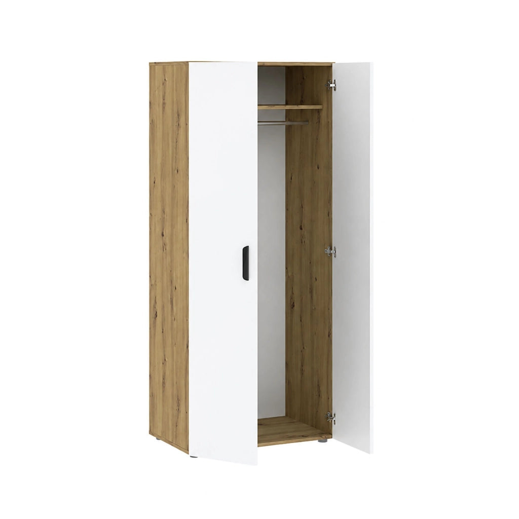 Armadio Camera da Letto Malvito, Guardaroba 2 Ante un Ripiano, 74x179h cm Marrone Rovere
