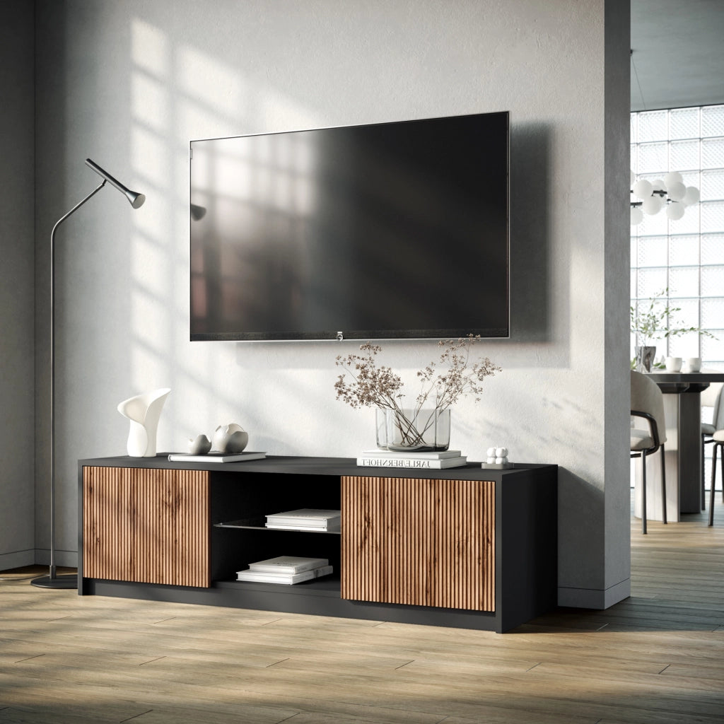 Porta TV BUDAPEST nero/quercia