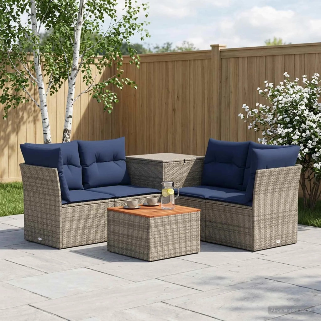 Set di divani 6 pz Grigio e Blu Navy Rattan sintetico e Acciaio 3447355