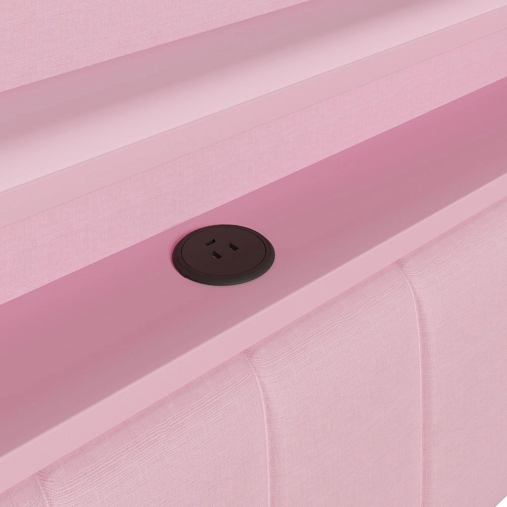 Letto Imbottito con Scrivania e Letto Estraibile ¨C MINIMAL ¨C Rosa, LED, USB, 140x200