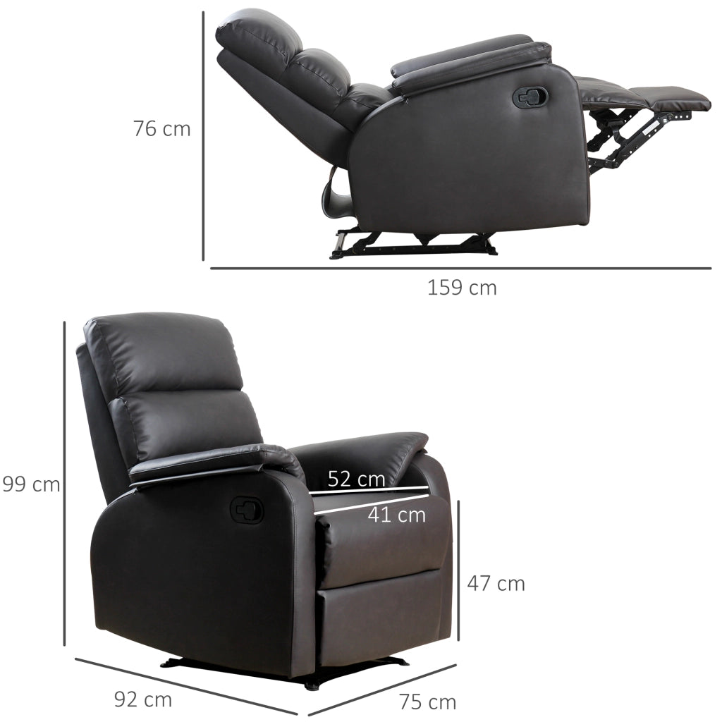 EasyComfort Poltrona Relax per Interni, Reclinabile Manualmente con Cuscino Imbottito, in Pelle PU e Acciaio, 75x92x99 cm, Marrone