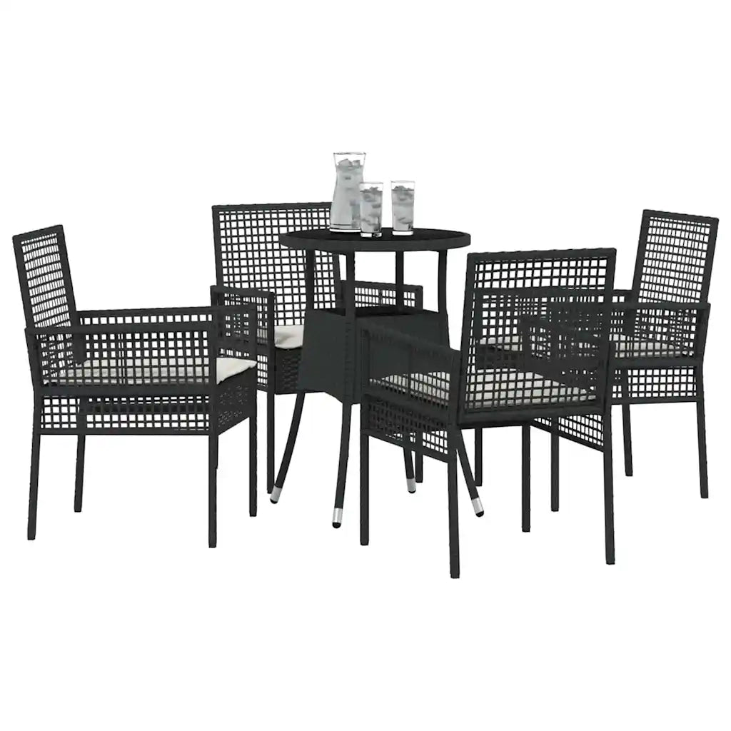 Set da Pranzo per Giardino 5 pz | Set Salotto da Giardino Nero polyrattan