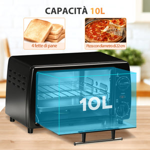 Fornetto Elettrico 10L 750W 36,5x26x22 cm Temperatura Regolabile e Timer Nero