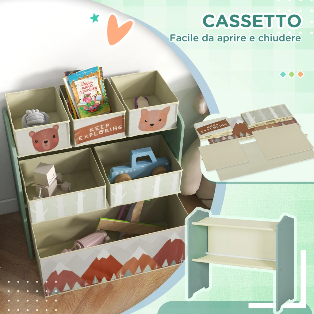Libreria per Bambini con Contenitori in Tessuto ¨C zephmum ¨C Verde 63x30x66 cm