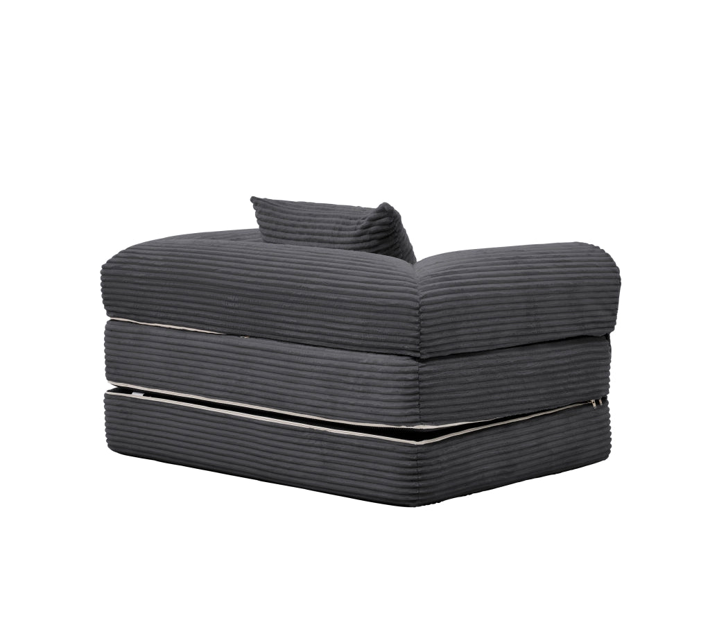 Divano letto singolo convertibile in tessuto corduroy con funzione letto, cuscino e design salvaspazio, grigio