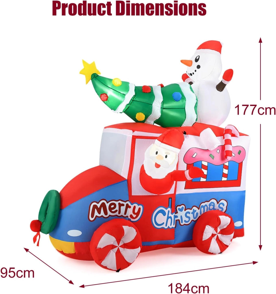 Decorazioni Natalizie, Babbo Natale Gonfiabile in Auto 177 CM, con Pupazzo di Neve, Albero di Natale, Luce LED Incorporata, Addobbi Natalizi per Esterno Interno per Casa, Giardino, Cortile