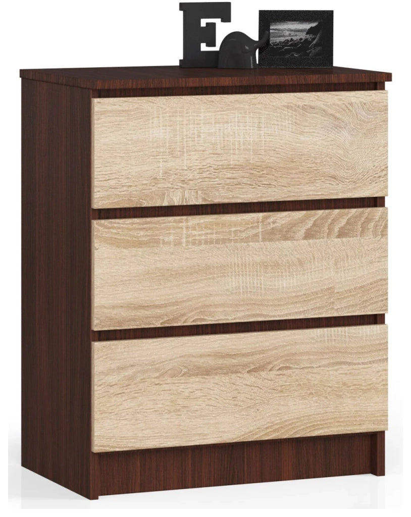 Cassettiera AKORD K60 Cassettiera Wengé 60 cm 3 cassetti inserto frontale Sonoma Quercia 60x40x77 cm