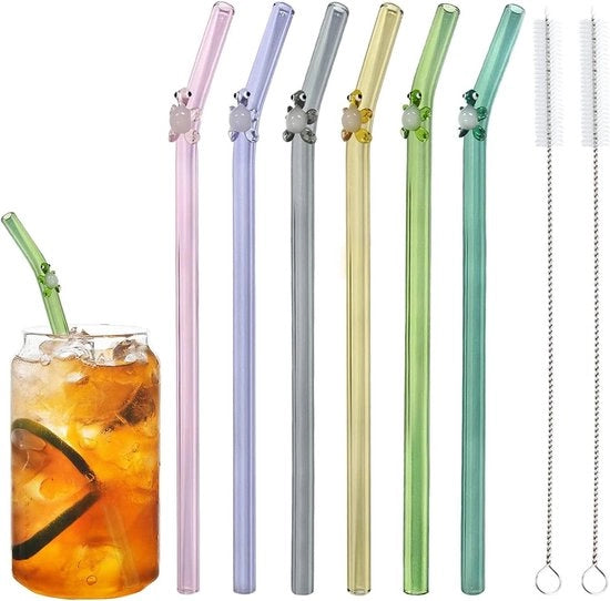 Set di 6 Stuzzicadenti in Rattan Curvo Riciclabili - Disegno di Fiori - Adatto per Smoothies, Tè, Succo, Caffè e Milkshake