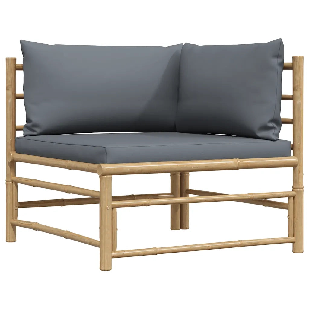 Set Divani da Giardino 2 pz con Cuscini Grigio Scuro in Bambù