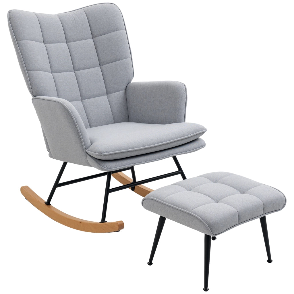 Poltrona a Dondolo con Pouf ¨C Zephmum ¨C Grigio Tessuto 64x89x90 cm