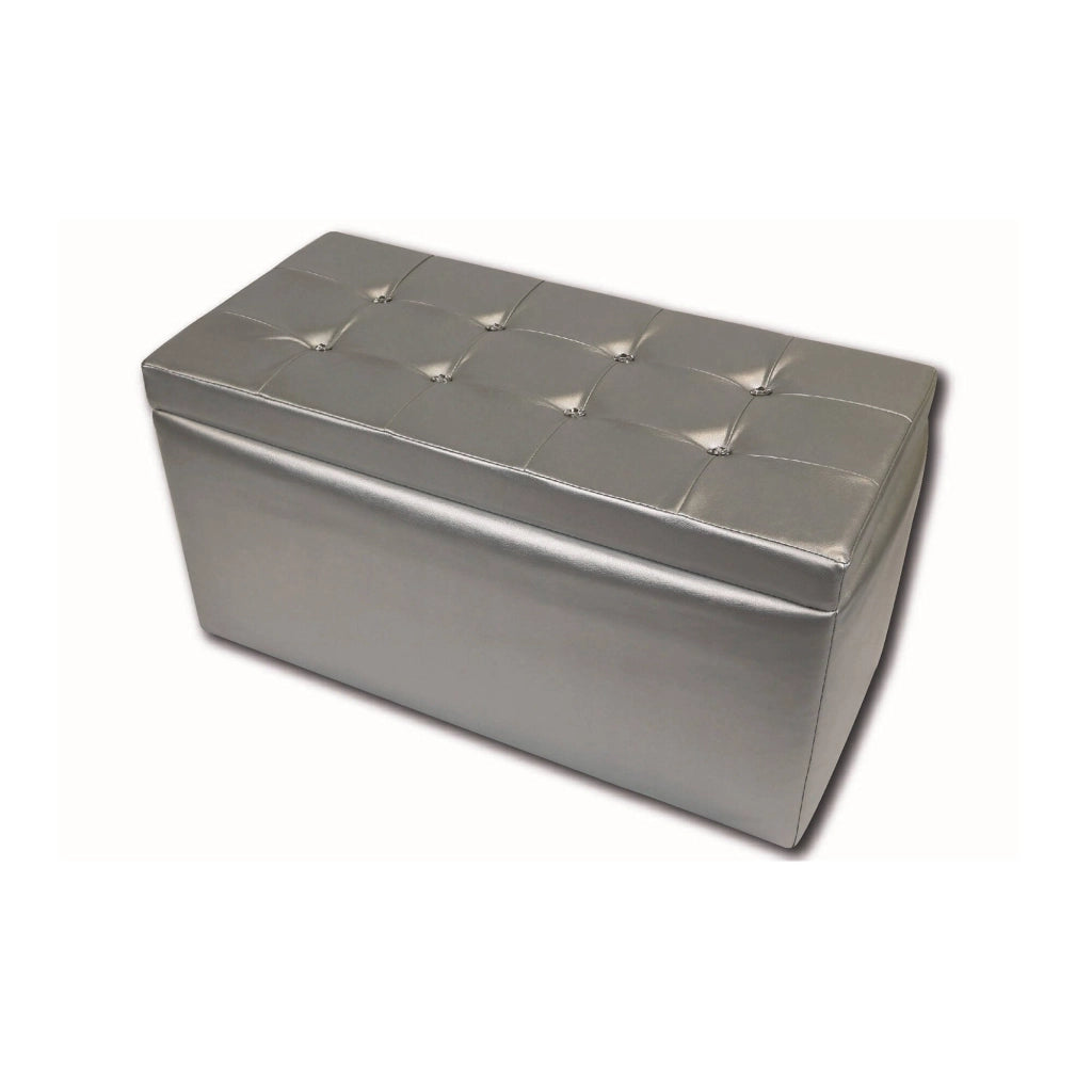 Pouf contenitore in Felicita, colore argento, Misure 90 x 45 x 45 cm