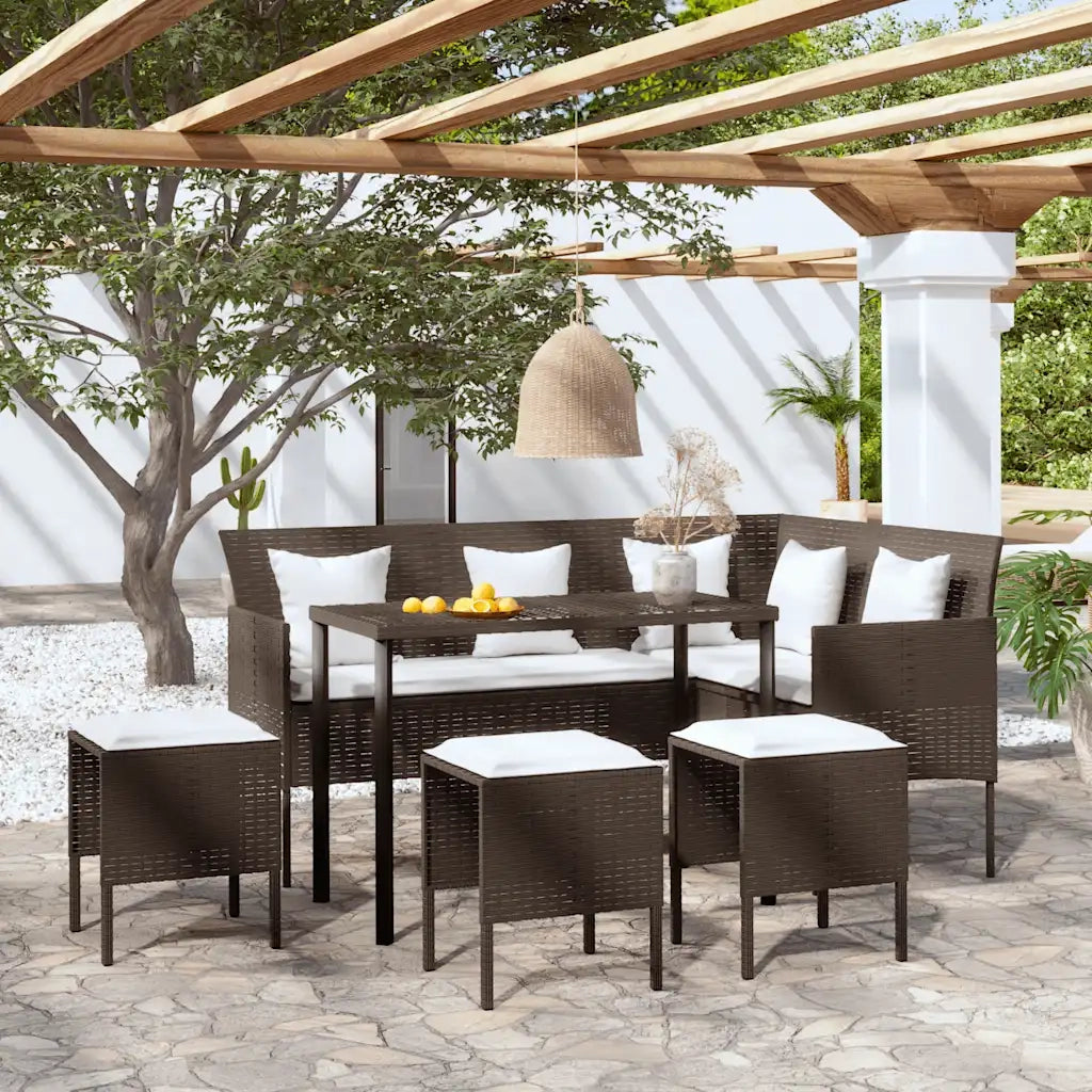 Set Divano a L con Cuscini 5 pz Marrone in Polyrattan 318577