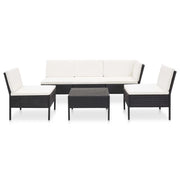 Set Divani da Giardino 6 pz con Cuscini in Polyrattan Nero 48936