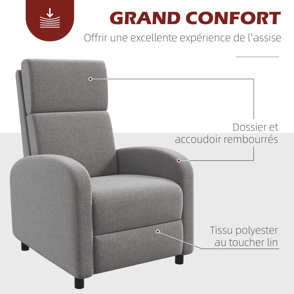 Poltrona relax reclinabile manuale con poggiapiedi ¨C zephmum ¨C grigio