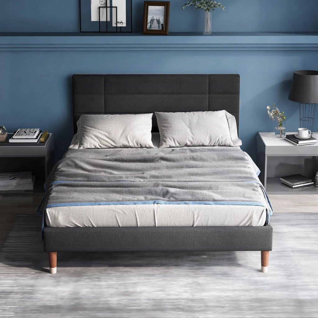 Letto Adulto 140×200 cm; Letto Matrimoniale con Testiera Imbottita e Spazio Sottoletto; senza Materasso; Grigio