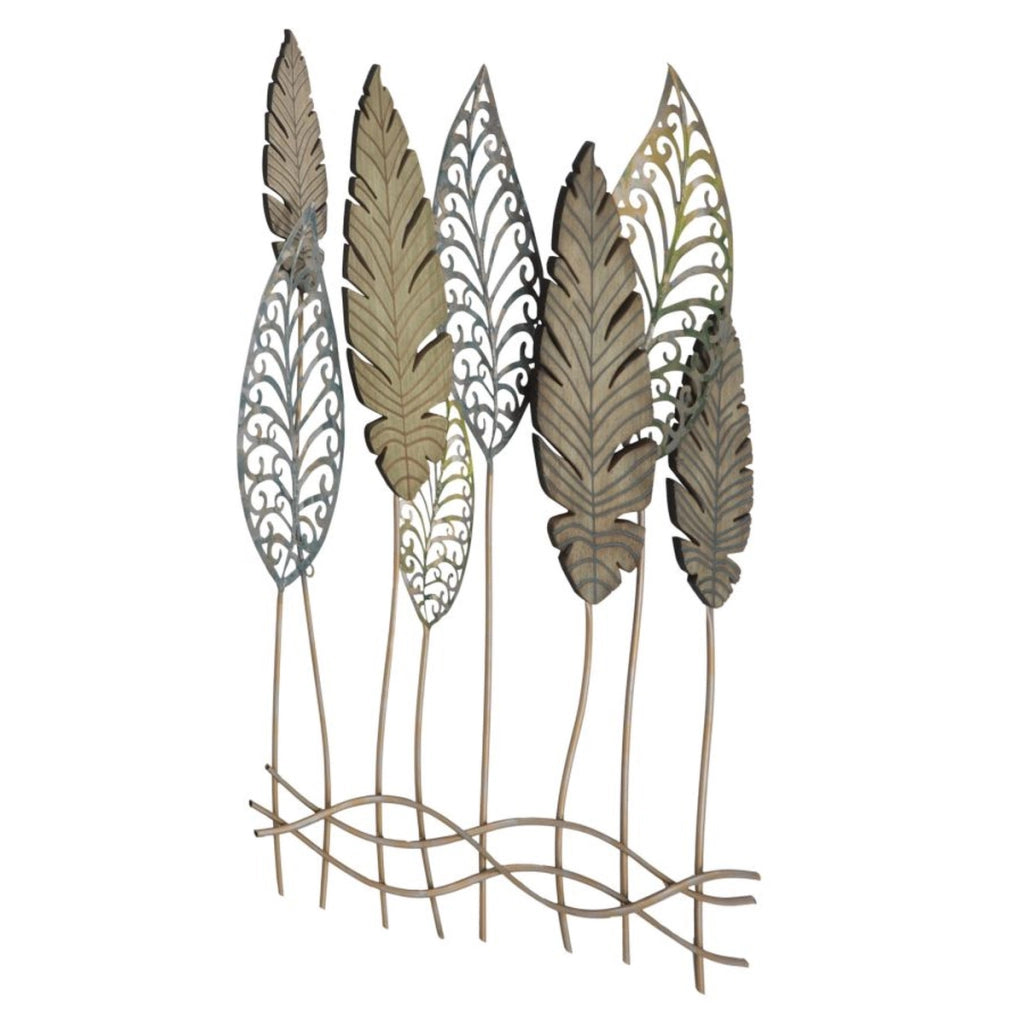 Decorazione in Metallo 3D Foglia 51, Oro, Metallo, 75x2,5x87 cm