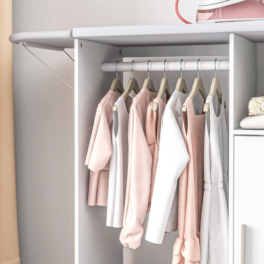 Asse da Stiro con Mobile 107x42,5x99 cm con Piano d’Appoggio e 3 Ripiani Bianco