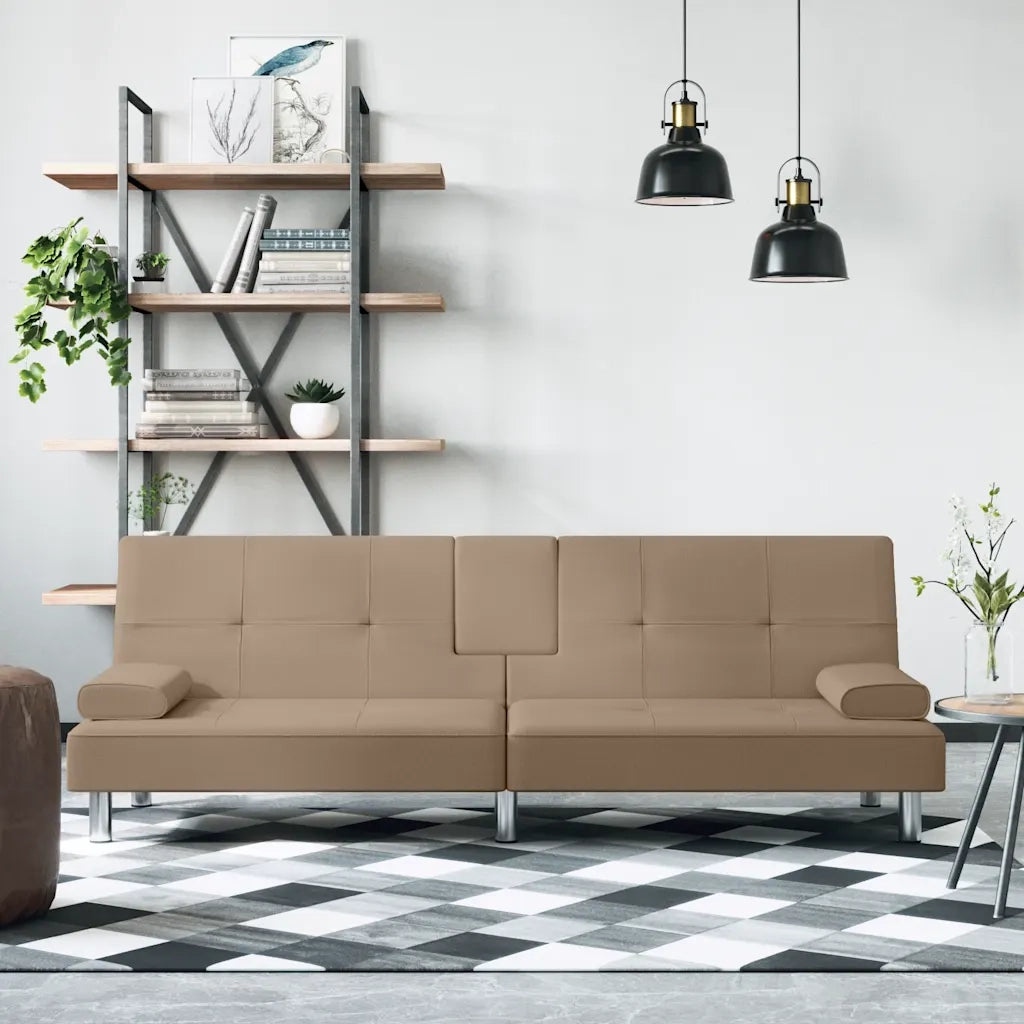 Divano Letto con Portabicchieri in Similpelle Cappuccino 351929