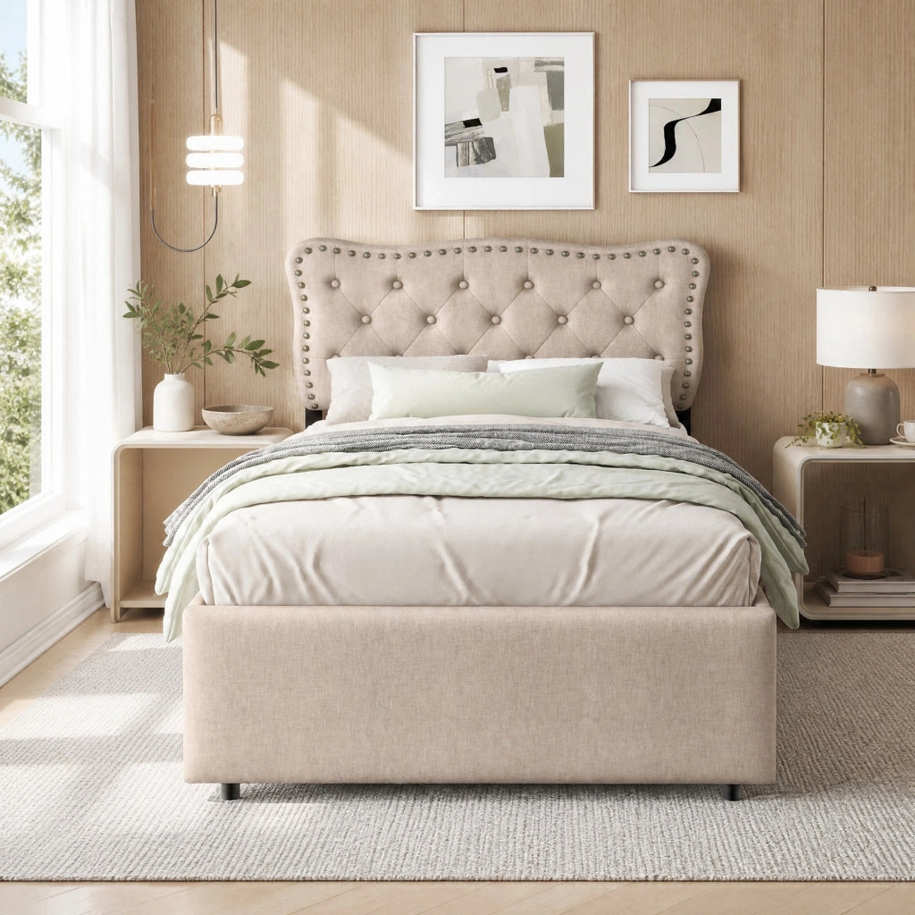 Letto imbottito 90 x 200 cm con cassetti e testiera regolabile