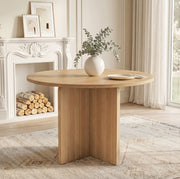 Tavolo da pranzo rotondo 120 cm in MDF colore rovere; stile nordico