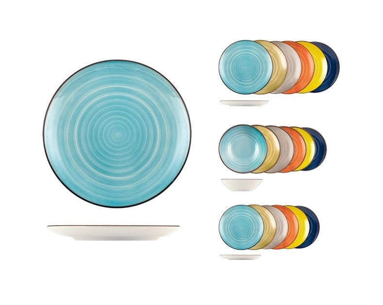 Servizio di Piatti da Tavola in Porcellana Caribe Color 18 Pezzi