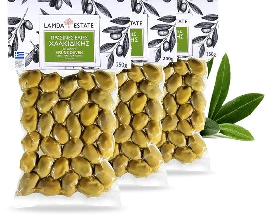Oliive Premium di Qualità - Vacuum Imballate 3 x 250 g - Ingestate Naturalmente - Intensità di Erbe - Lunga Durata di Validità