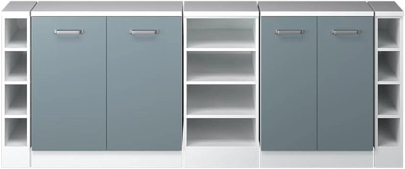 Set di mobili sottotetto Rion, Grigio-blu, 210 cm Set di 5 carcasse armadio profondità 60 cm, adatto per il salvaspazio sotto tetti spioventi