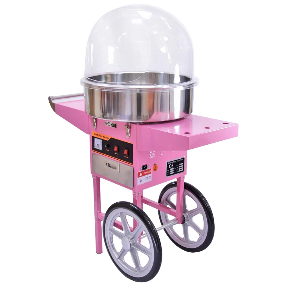 Macchina Zucchero Filato Rosa con Carrello e Cupola 50 cm Kukoo