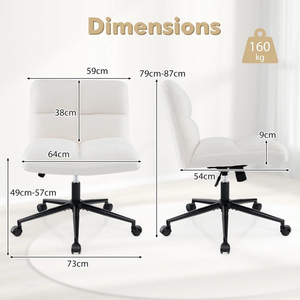 Sedia da ufficio con altezza regolabile, con 5 ruote, 73 x 69 x 79-87 cm, sedia girevole con gambe incrociate e seduta imbottita, sedia senza braccioli, per soggiorno, studio (beige)