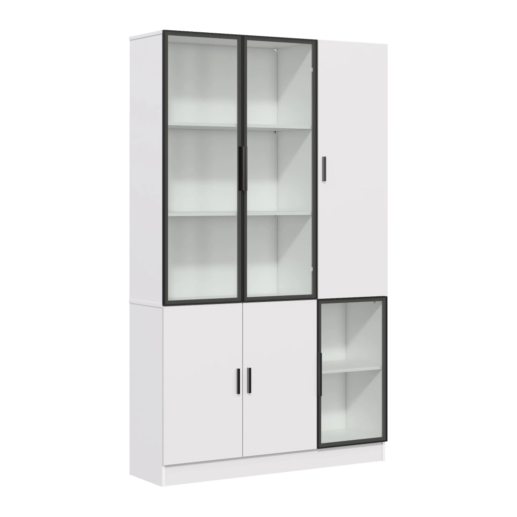 Libreria Vetrina con Luci LED ¨C MINIMAL ¨C Legno, Vetro, Alluminio, 200cm