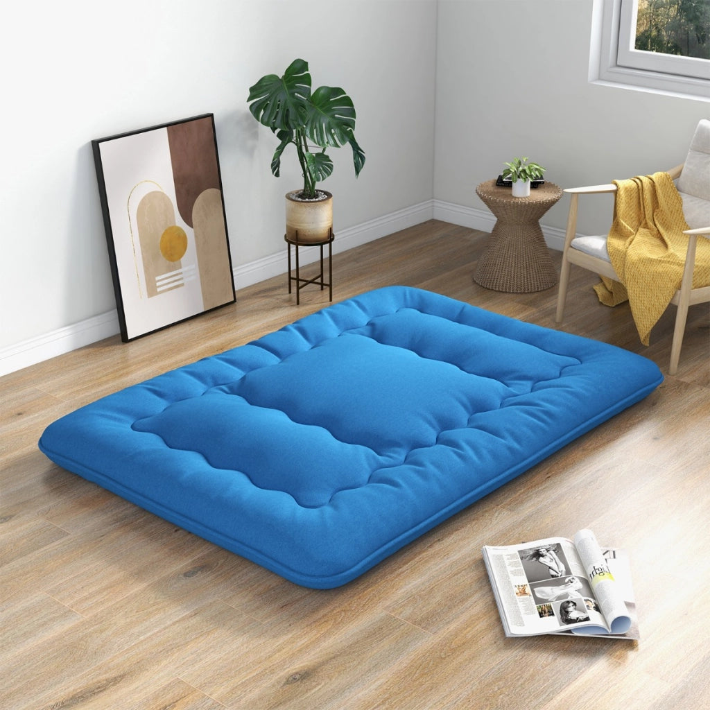 Materasso futon portatile con copertura lavabile sacca da trasporto, Tappeto arrotolabile per pavimento 140cm Blu-Materassi e basi letto