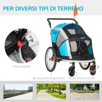 Carrello Trasporto Cani sotto i 30kg, Rimorchio Bici per Cani con Porta Anteriore e Posteriore, Finestre a Rete e Tetto Apribile, 150x82x98-108cm