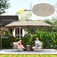 Ombrellone da Giardino Doppio 460x270cm, Ombrellone da Esterno con Apertura a Manovella, Base a Croce e Zavorra, Acciaio e Poliestere Khaki