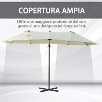 Ombrellone Doppio in Acciaio e Poliestere Anti-UV Impermeabile, 445x270x260cm, Beige