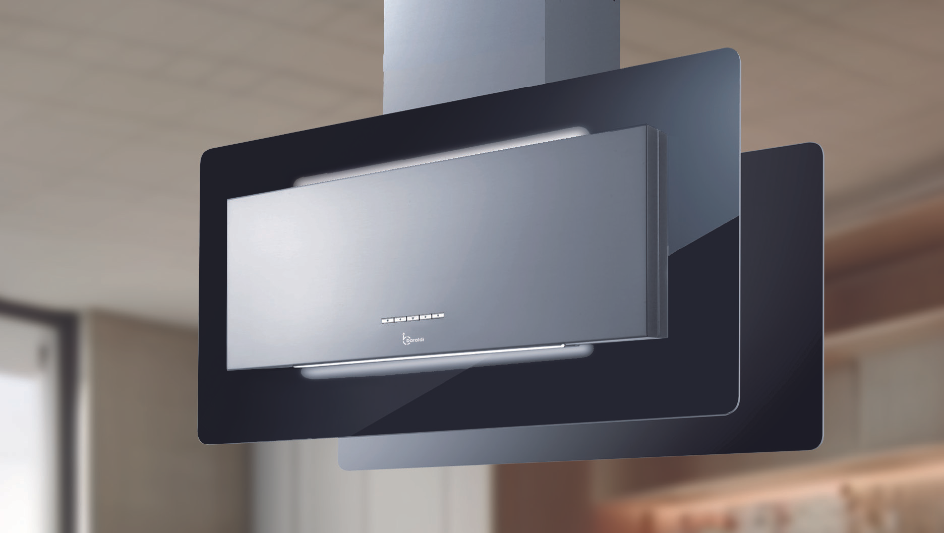 CAPPA TRISIA ISOLA cm 90x43 - inox, vetro Nero - 800 m3/h