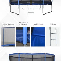 Trampolino Elastico da Esterno, Tappeto Elastico per Bambini e Adulti da Giardino con Rete di Sicurezza, Scaletta e Bordo Imbottito, Giochi da Giardino e Casa, Ø244x240cm, Blu e Nero