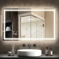 Specchio per Bagno con Luci LED Regolabili a 3 Colori e Strato Antiurto, in Vetro e Metallo, 100x3x60 cm