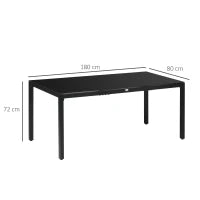 Tavolo da Giardino Rettangolare per 8 Persone in Alluminio e Vetro, 180x80x72cm, Nero