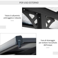 Pergola Addossata da Giardino 4.4x3m Regolabile in Policarbonato e Alluminio, Grigio